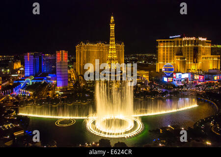 Nachtansicht vom Hotel Bellagio, Las Vegas, Nevada, Vereinigte Staaten von Amerika Stockfoto