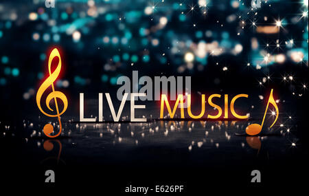 Live Musik Gold Silver City Bokeh Star Shine blauen Hintergrund 3D Stockfoto