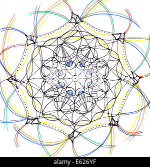 handgemalte bunte Mandala Design auf weißem Hintergrund Stockfoto