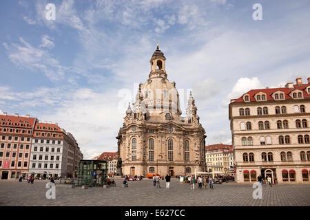 Frauenkirche und Neumarkt neuen Marktplatz in Dresden, Sachsen, Deutschland, Europa Stockfoto