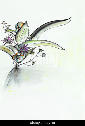 handgezeichnete Aquarell Außenillustration blühten Blumen Stockfoto