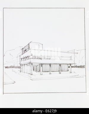 architektonischer Sicht der modernen Gebäude im Stadtbild von hand gezeichnet Stockfoto