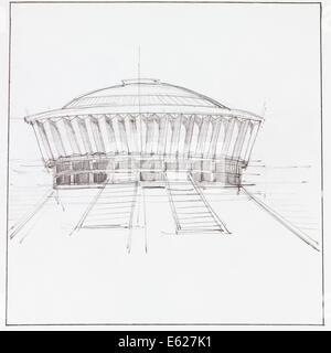 handgezeichnete Architekturzeichnung der modernen Pavillon Gebäude Stockfoto