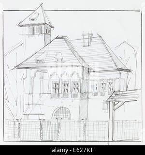 handgezeichnete architektonischen Sicht des alten traditionellen Hauses Stockfoto