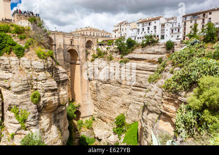 Die Brücke Puente Nuevo über Guadalevín in El Tajo Schlucht, Ronda, Malaga Provinz, Andalusien, Spanien, Europa. Stockfoto