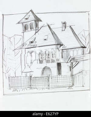 handgezeichnete architektonischen Sicht des alten traditionellen Hauses Stockfoto