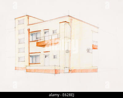 architektonischer Sicht modernen Hauses, wie von Hand gezeichnet Stockfoto