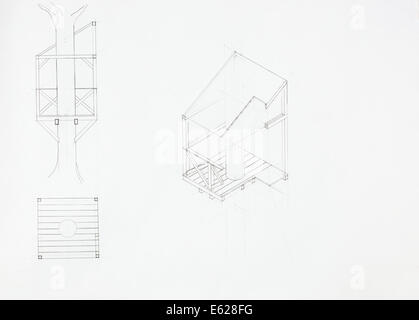 architektonische Blaupause des Baumhaus, von hand gezeichnet Stockfoto