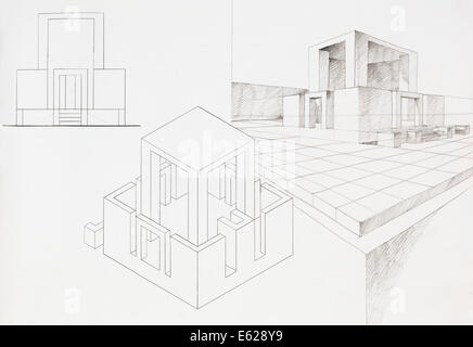 architektonische Skizze der Box Haus, von hand gezeichnet Stockfoto
