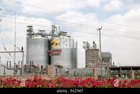 Savannah Zement Industrie Edelstahl Silo und Fabrik am Athi River unterwegs Namanga Nairobi Kenia in Ostafrika Stockfoto