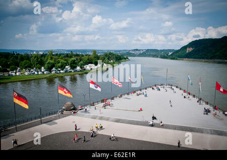 Deutsches Eck, Treffpunkt von Rhein und Mosel Flüsse, Koblenz, Deutschland Stockfoto