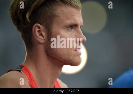 Zürich, Schweiz. 12. August 2014. Rico Freimuth Deutschland konkurriert Männer Hochsprung Veranstaltung von Decathlon Wettbewerb am Europäischen Leichtathletik Weltmeisterschaften 2014 im Letzigrund Stadion in Zürich, Schweiz, 12. August 2014. Foto: Bernd Thissen/Dpa/Alamy Live News Stockfoto