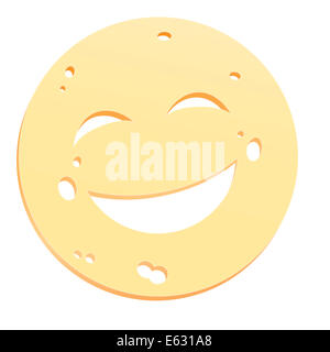 Käse-Scheibe mit Löchern in Form eines Smiley. Stockfoto