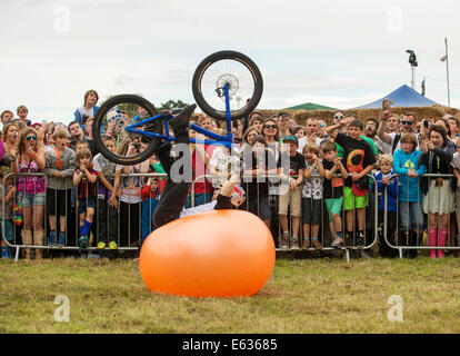 Danny MacAskill führt seine Drop and Roll Roadshow auf dem Belladrum Tartan Herz Festival, Inverness, Schottland 2014 Stockfoto