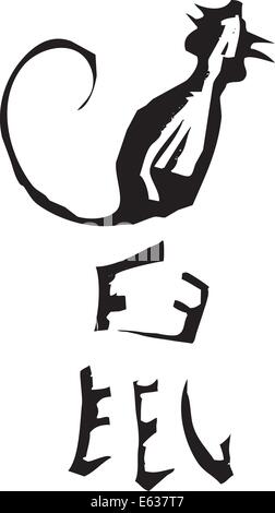 Primitive Holzschnitt Stil chinesischen Tierkreiszeichen der Ratte. Teil einer Serie. Stock Vektor