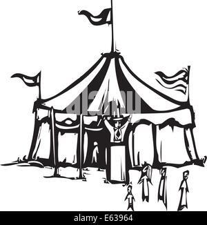 Holzschnitt expressionistischen Stil Bild von einem Karneval-Zirkus-Zelt. Stock Vektor