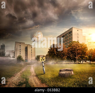 Fantastische Landschaft. Stadt nach radioaktiver Kontamination Stockfoto