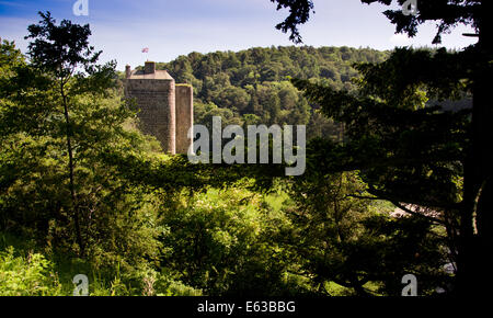 Neidpath Castle steht über dem Fluss Tweed, in der Nähe von Peebles Stockfoto