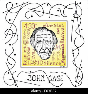 John Cage, 1912-1992, US-amerikanischer Komponist, Portrait, illustration Stockfoto