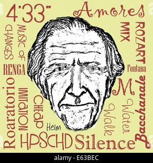 John Cage, 1912-1992, US-amerikanischer Komponist, Portrait, illustration Stockfoto