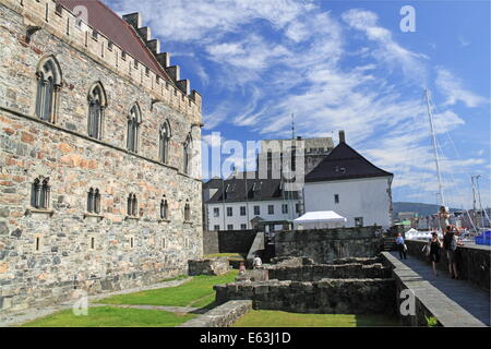 Håkonshallenkarten und Kommandant Residence, Bergenhus Festning, Bergen, Bergenshalvøyen, Midhordland, Nord-Norwegen, Vestlandet, Norwegen, Skandinavien, Europa Stockfoto