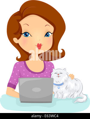 Abbildung einer Frau, die Überprüfung der Website eines Ladens, die Haustier Dienstleistungen Stockfoto