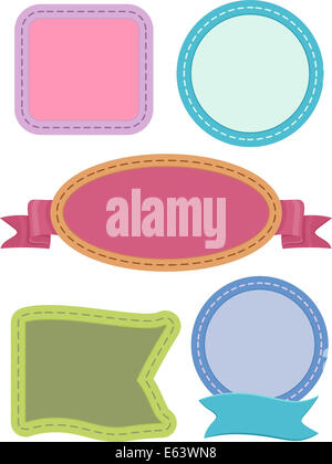 Abbildung mit bereit zum Drucken von Etiketten mit Stichen für Design Stockfoto