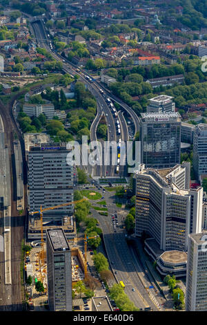 Luftbild, der A40 und A52 Autobahn blockiert auf der A40 Autobahn, Produkte III Bezirk Essen Stockfoto