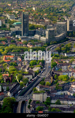 Luftaufnahme, die A40 und A52 Autobahn in der Nähe der A40 Autobahn, Produkte III Bezirk Essen geschlossen Stockfoto
