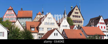 Altstadt mit Fachwerkhäusern, Rathaus und Stadtkirche Kirche, Bietigheim-Bissingen, Baden-Württemberg, Deutschland Stockfoto