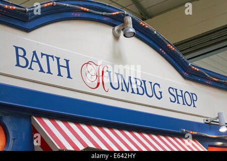 Bath Humbug Shop in Bath Market, Guildhall Market, Bath, Somerset UK im August Stockfoto