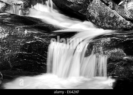 Deutschland, Bayern: Kaskade läuft in die Klamm "Steinklamm" innerhalb des Nationalpark Bayrischer Wald in schwarz / weiß-version Stockfoto