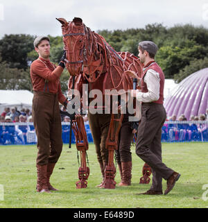 Southport, Merseyside, England. 14. August 2014. Haudegen Marionette Joey Pferd namens Joey, an Großbritanniens größte unabhängige Blumenschau, der seinen 85. Jahr feiert.  Handspring Puppet Company brachte lebensgroße Galopp, ausgewachsenen Pferd Puppe zum Leben in der Arena Showground. Bildnachweis: Mar Photographics/Alamy Live-Nachrichten. Stockfoto