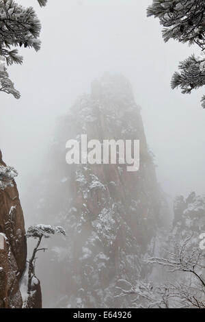 Schnee, Huangshan oder gelben Bergen, Provinz Anhui, China Stockfoto