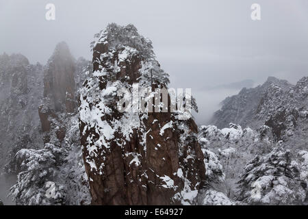 Schnee, Huangshan oder gelben Bergen, Provinz Anhui, China Stockfoto