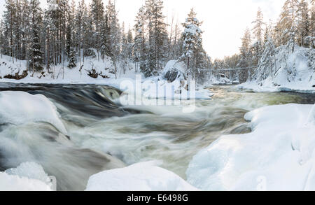 Myllykoski Stromschnellen, Juuma, Oulankajoki Nationalpark, Kuusamo, Finnland Stockfoto