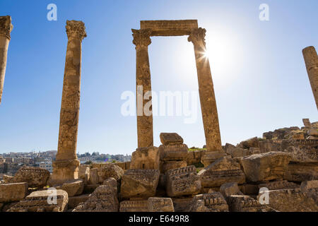 Cardo Maximus, Colonnaded Straße, römische Ruinen, Jerash, Jordanien Stockfoto