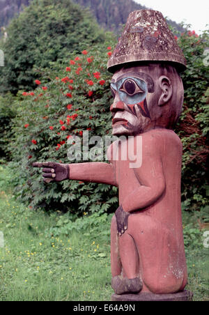 Totempfahl im Saxman Native Village, Ketchikan, Alaska Stockfoto