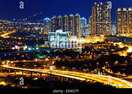 Städtische Zentrum im Sonnenuntergang Moment, Hong Kong Yuen Long Stockfoto