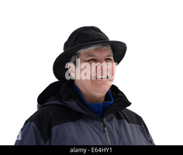 Mittlere gealterte Frau in Winterkleidung, rechts Stockfoto