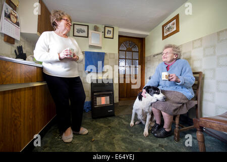 Überschwemmungen auf der Somerset Ebene im Moor - achtzig neun Jahre alten Joan Lang Goddards Farm mit ihrer Tochter Margaret Lock wh Stockfoto