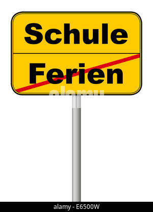 Schild Verkehr Verkehrsschild Schule Ferien großgeschrieben Rufzeichen Achtung Achtung Aufpassen Rund Rundes Hinweis Hinweisschild Sch Stockfoto