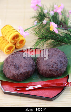 Botamochi (japanische süße Reisbällchen) Stockfoto