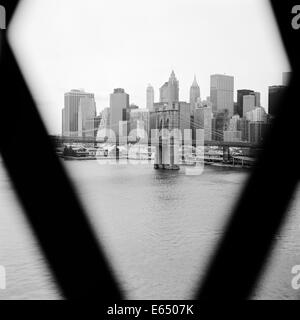 Brooklynbridge und Lower Manhattan Manhattan Bridge auf Mittelformat-Film entnommen Stockfoto