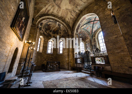 Innenansicht, Chor, historischen Wandmalereien, St.-Georgs-Basilika, Hradschin, Prager Burg, Prag, Tschechische Republik Stockfoto