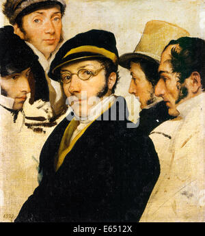 Francesco Hayez, Self Portrait in einer Gruppe von Freund 1824-1827-Öl auf Leinwand. Museo Poldi Pezzoli, Mailand, Italien. Stockfoto