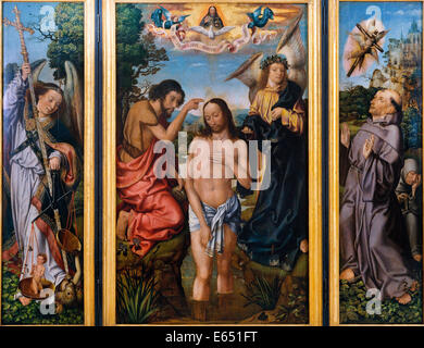 Meister von Frankfurt, Triptychon der Taufe Christi. Ca. 1500-1520. Öl und Blattgold auf Holz. Stockfoto