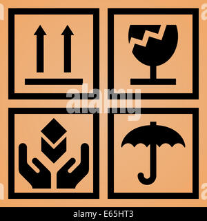 Fragile Kartonlabel Stockfoto