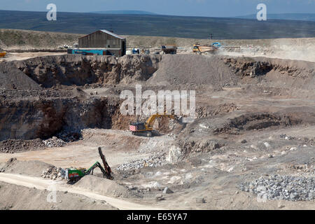 Stein, die Gewinnung im Steinbruch Coldstones, Greenhow, North Yorkshire Stockfoto