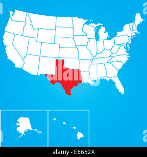 Karte von den Vereinigten Staaten von Amerika mit den Staaten des *** ausgewählte Stockfoto